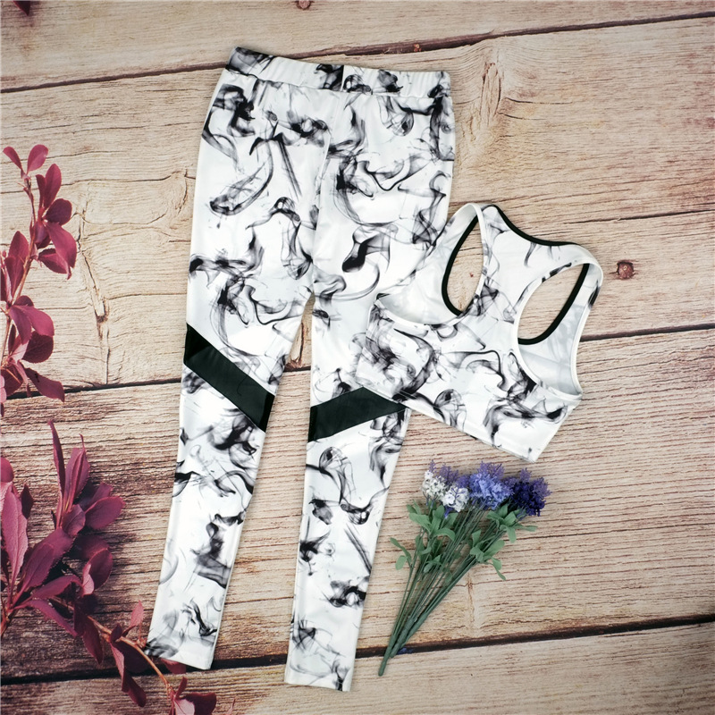 F2526 Women Yoga Fitness Bra Pants Leggings Set Gym Workout Sports Activewear